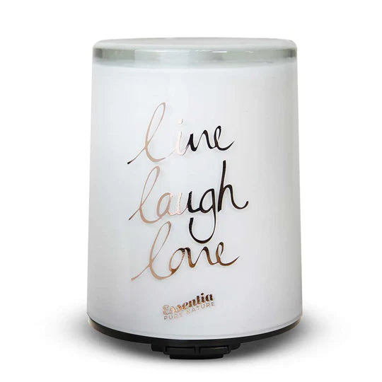 Diffusore ad Ultrasuoni in Vetro Perlato - Bianco "Live Laugh Love"