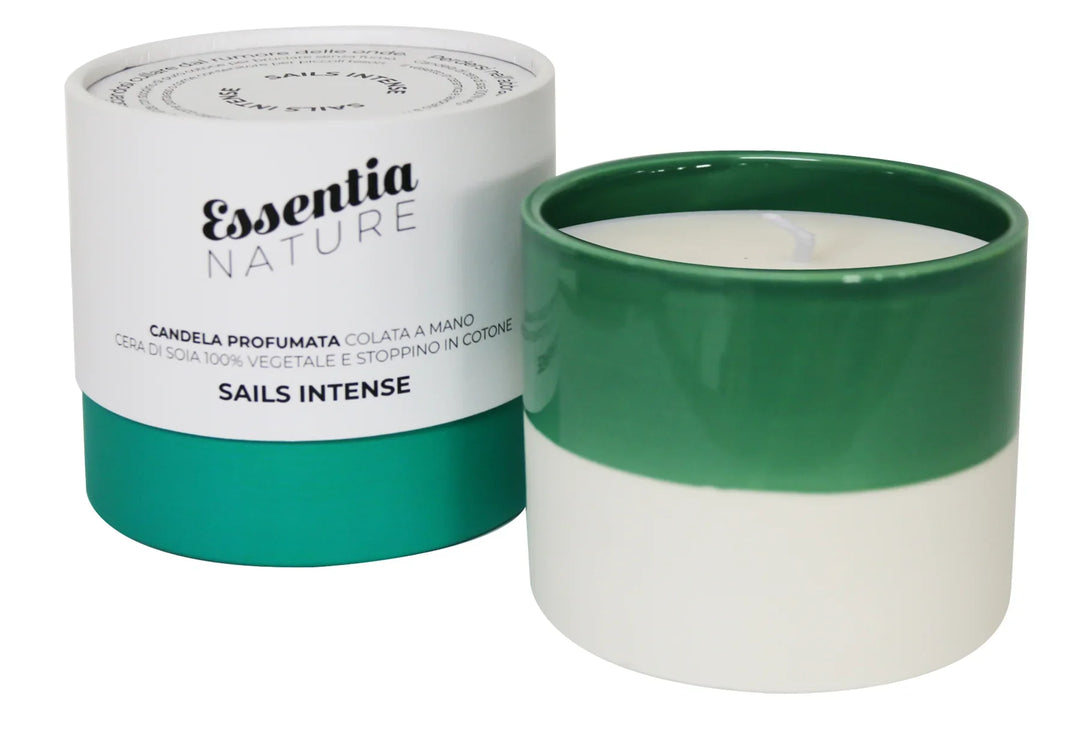 GREEN/WHITE Ceramic Candle with Sails Intense scent 